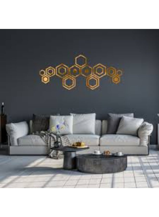 EMAAZZ LLC Modern Hexagon Mirror Wall Decor, Geometric 3D Acrylic Wall Stickers, Luxury Gold Silver Wall Art for Living Room Bedroom Office, Home Decoration - Image 5